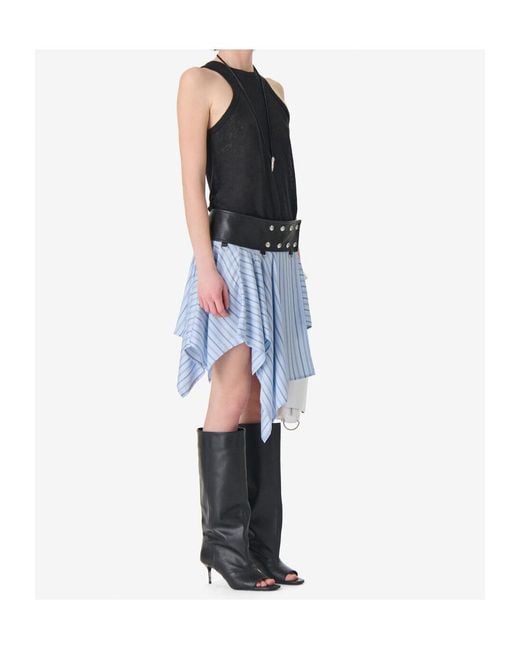 IRO Blue Asymmetric Striped Mini Skirt