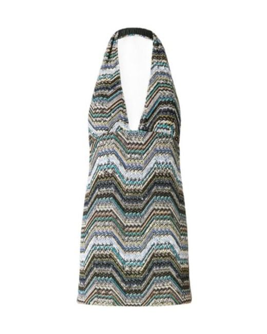 Missoni Multicolor Sequin Geometric-Style Zigzag Knit Backless Mini Dress