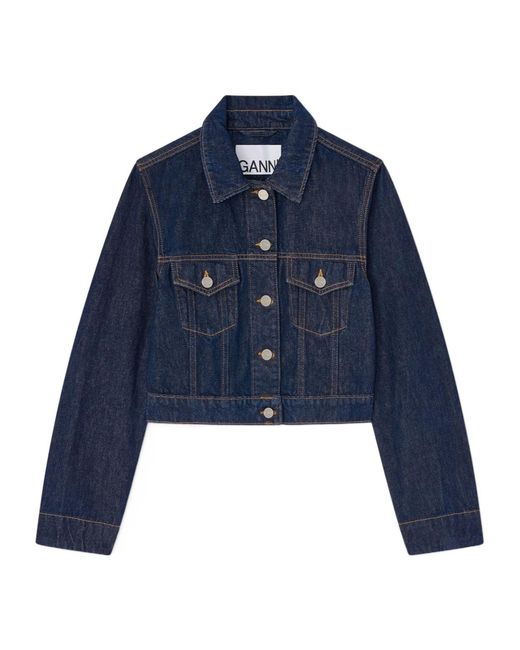 Ganni Blue Cropped Denim Jacket