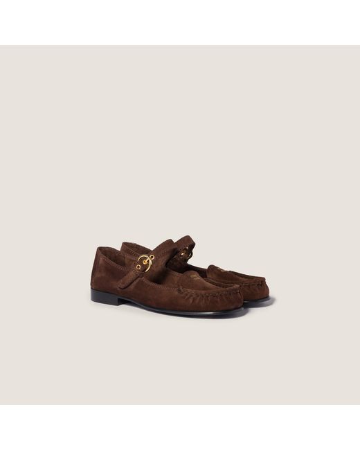 Miu Miu Brown Suede Loafers With Buckle