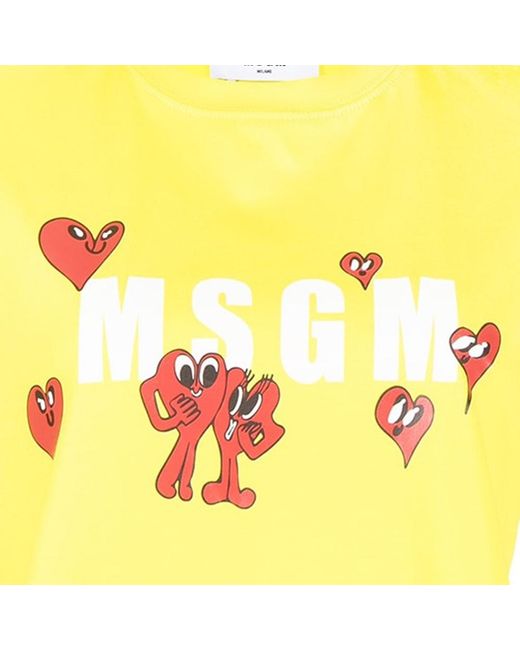 MSGM Yellow Logo Printed T-Shirt
