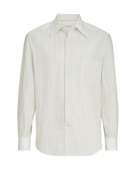 Brunello Cucinelli White Striped Shirt for men