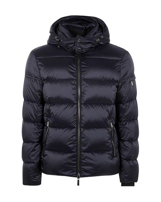 Moorer Blue Padded-Design Hooded Jacket for men