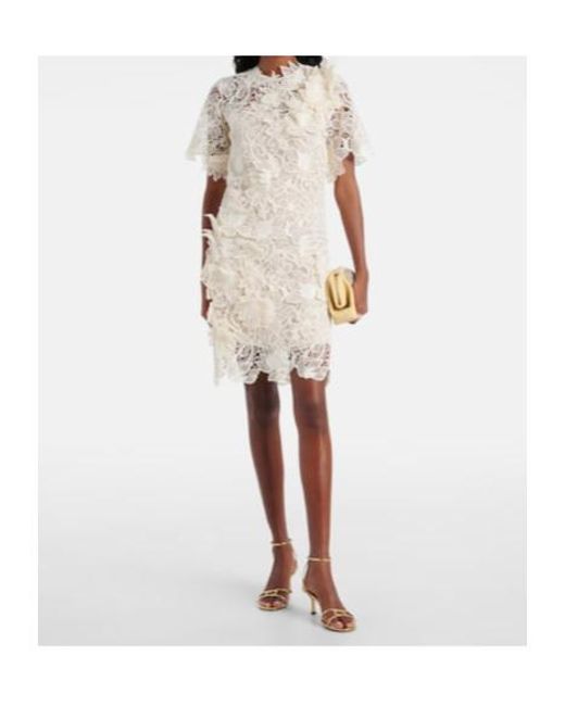 Oscar de la Renta Natural Floral Lace Minidress