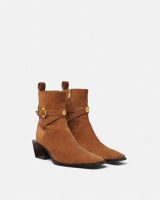 Versace Brown Block Heeled Zipped Ankle Boots for men