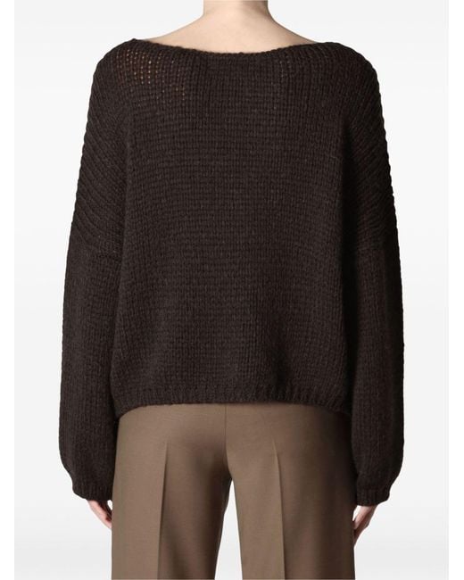 Roberto Collina Black Slouchy Boatneck Chunky Knit Sweater