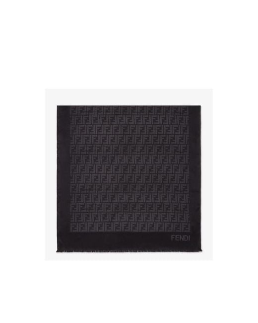 Fendi Blue All-Over Ff Motif Frayed-Edge Scarf