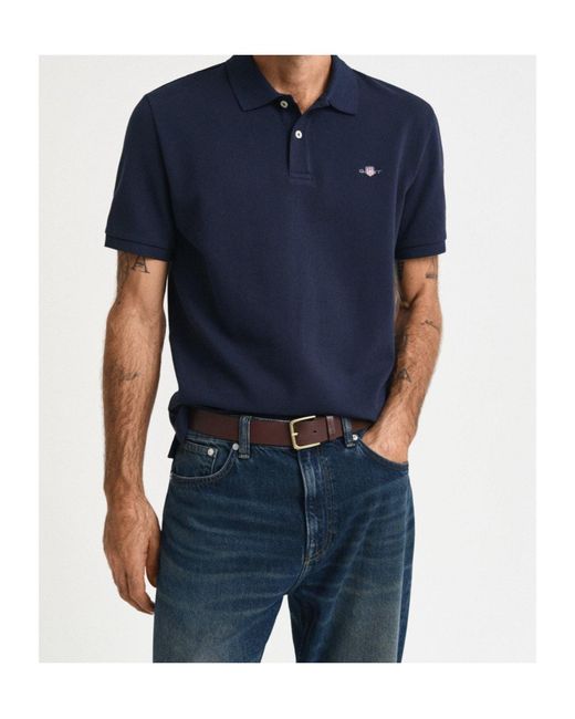Gant Blue Logo Short Sleeve Polo Shirt for men