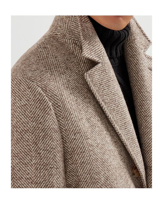 Brunello Cucinelli Brown Chevron-Pattern Single-Breasted Coat for men