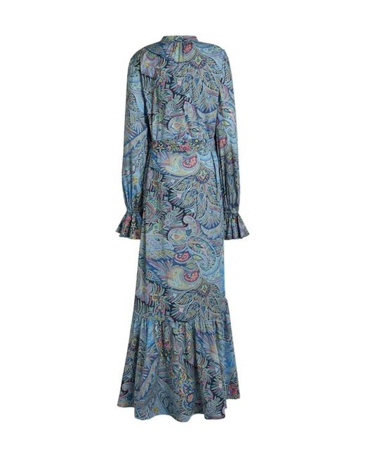Etro Blue Paisley Print Belted Shirt Dress