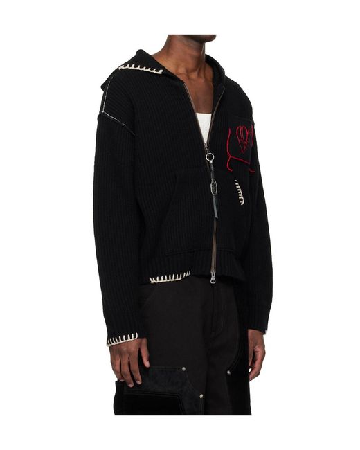 ANDERSSON BELL Black Heart Logo Zip-Up Hoodie for men