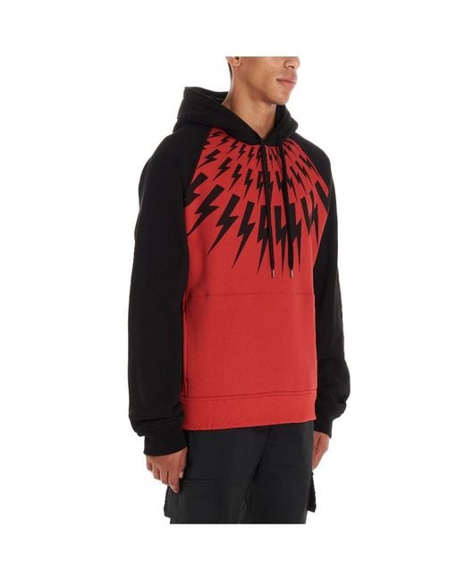 Neil Barrett Red Lightning Printing Hooded Sweater for men