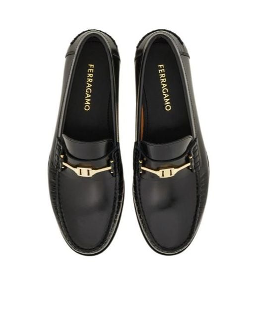Ferragamo Black Ferragamo F Buckle Loafers for men