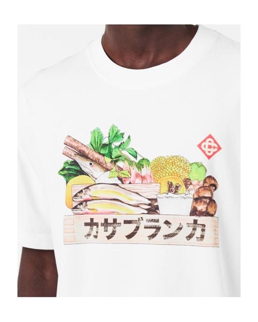 Casablanca White Round-Neck Printed T-Shirt for men