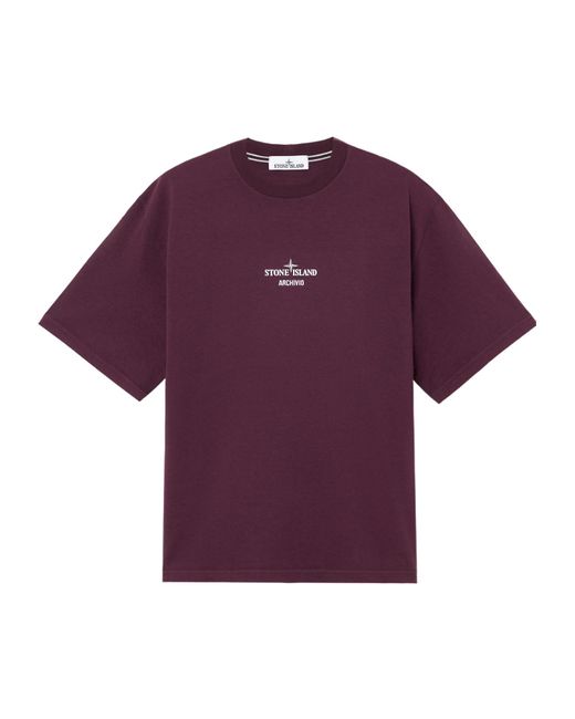 Stone Island Purple Logo Printed Crewneck T-Shirt for men