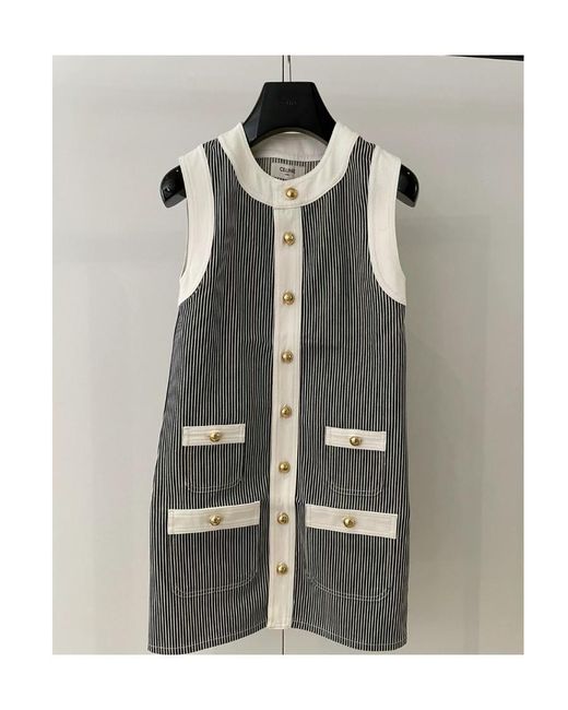 Céline Gray Trapeze Mini Dress With Hickory Stripes