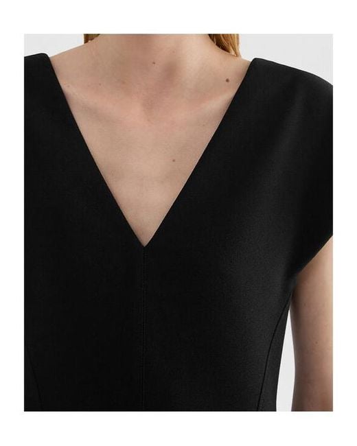 Jil Sander Black Wool Sablé V-Neck Dress