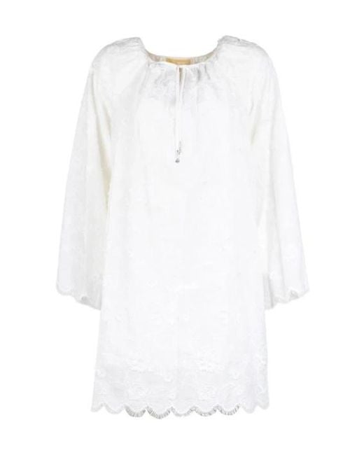 Michael Kors White Michael Floral Embroidered Voile Dress