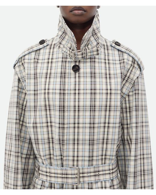 Bottega Veneta Gray Checked Cotton Trench Coat