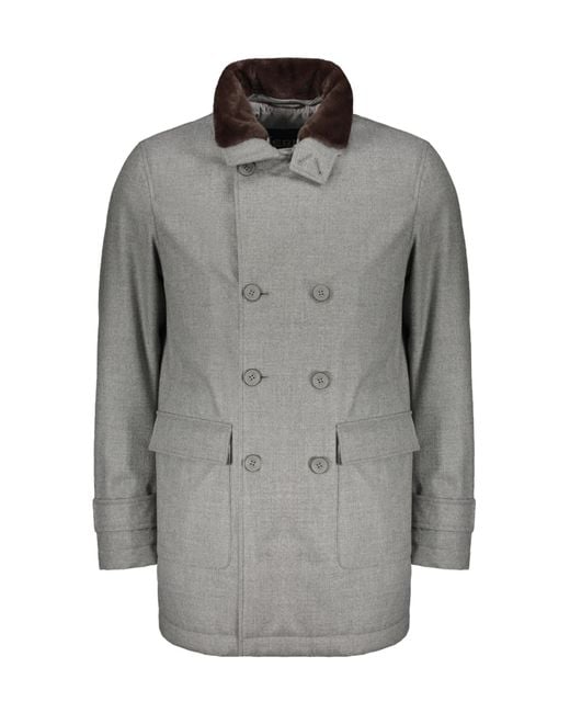 Herno Gray Double-Breasted Contrast-Collar Coat for men
