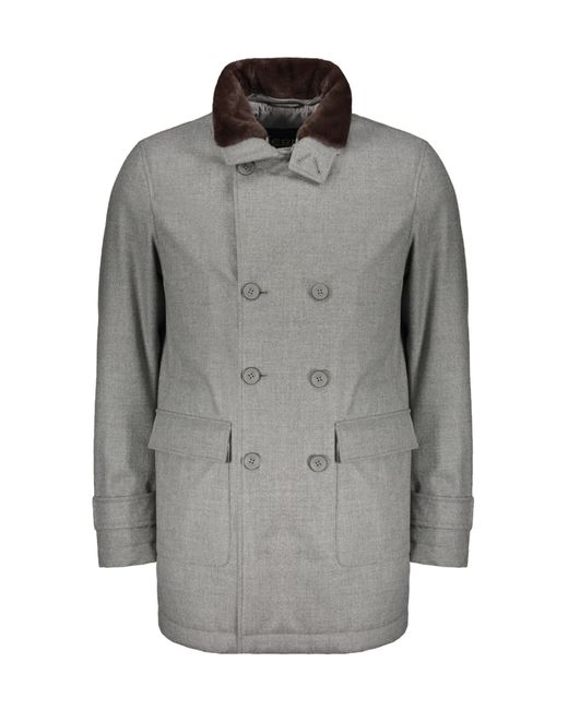 Herno Gray Double-Breasted Contrast-Collar Coat for men