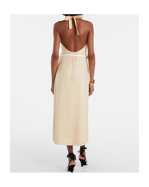Posse Natural Pamela Halterneck Linen Midi Dress