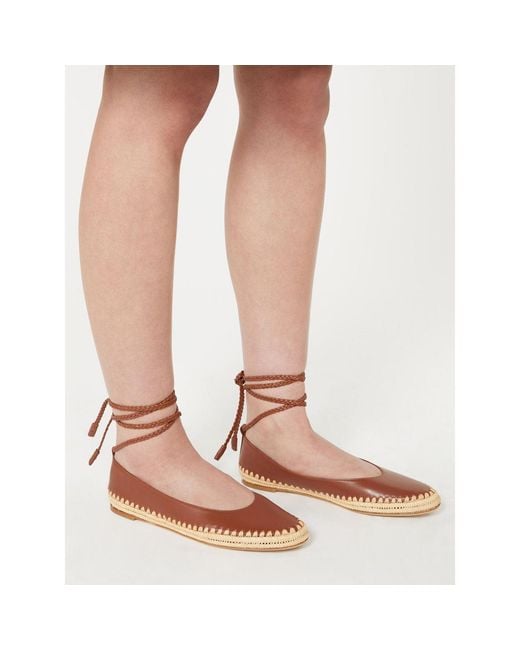 Max Mara Brown Braided-Trim Leather Ballet Flats
