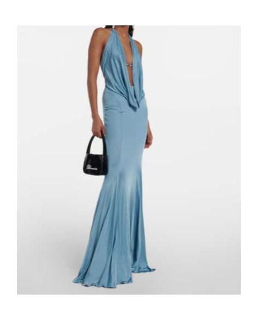 Blumarine Blue Open-Back Satin Gown
