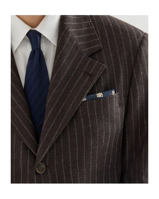 Brunello Cucinelli Blue Silk Geometric-Pattern Pocket Square for men