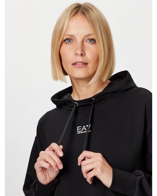 EA7 Black Logo-Print Long-Sleeve Hoodie
