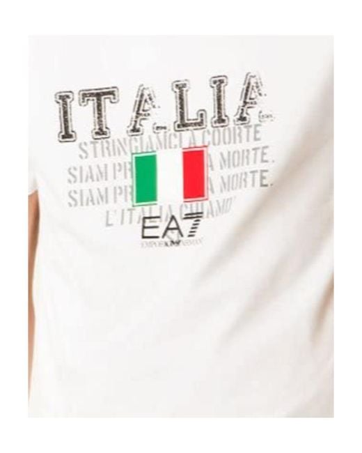 EA7 White Logo Round-Neck T-Shirt for men