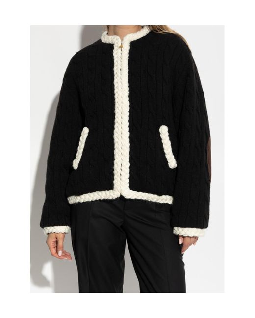 Moschino Black Cable-Knit Elbow-Patch Jacket