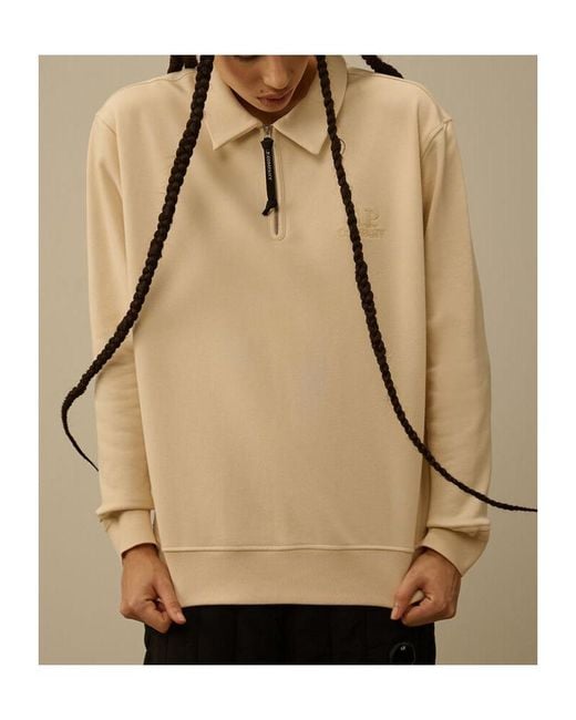 C P Company Natural Diagonal Raised Fleece Half Zip Sweatshirt for men