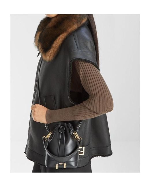 Fendi Black Mon Tresor Drawstring Mini Bucket Bag