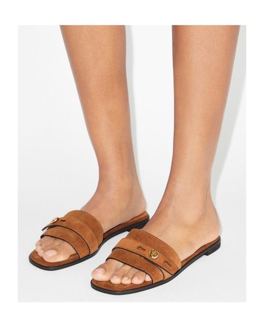 Tory Burch Brown Romy Buckle Slide Sandals