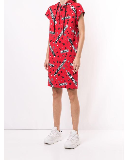 Moschino Red Classic Printed Hooded Dress
