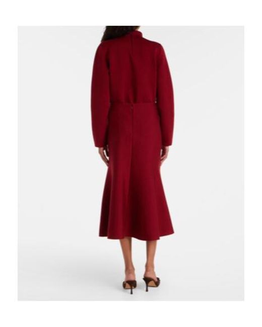 Carolina Herrera Red Floral Jacquard Cotton And Wool Midi Skirt