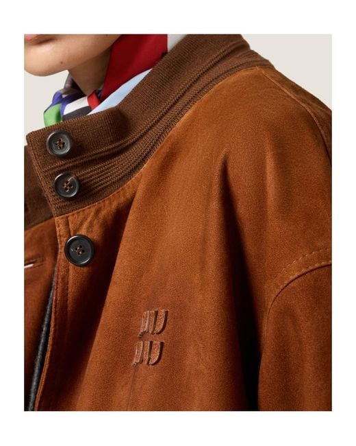 Miu Miu Brown Suede Pocket Bomber Jacket