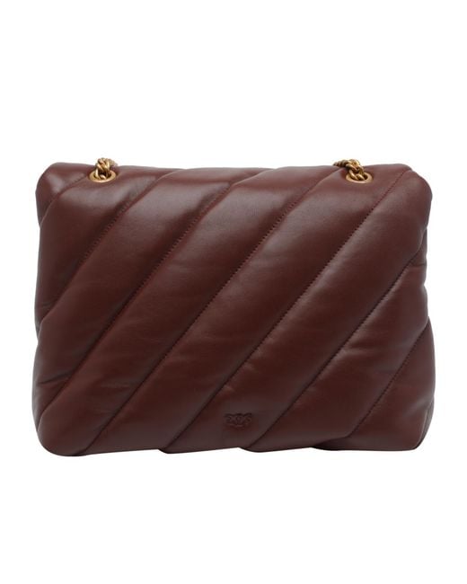 Pinko Brown Love Big Puff Chain-Linked Shoulder Bag