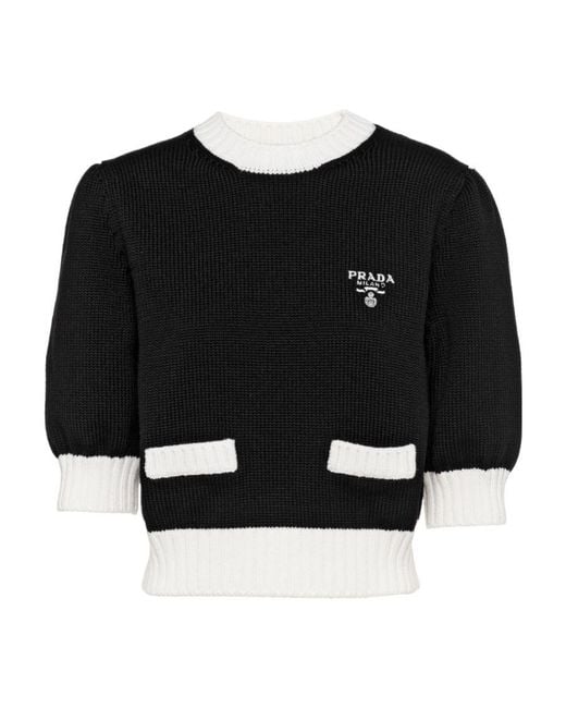 Prada Black Cotton Crew-Neck Sweater