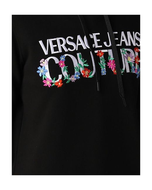 Versace Black Floral-Embroidered Cotton Hoodie