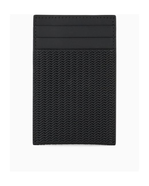 Giorgio Armani Black Logo-Plaque Woven Leather Cardholder for men