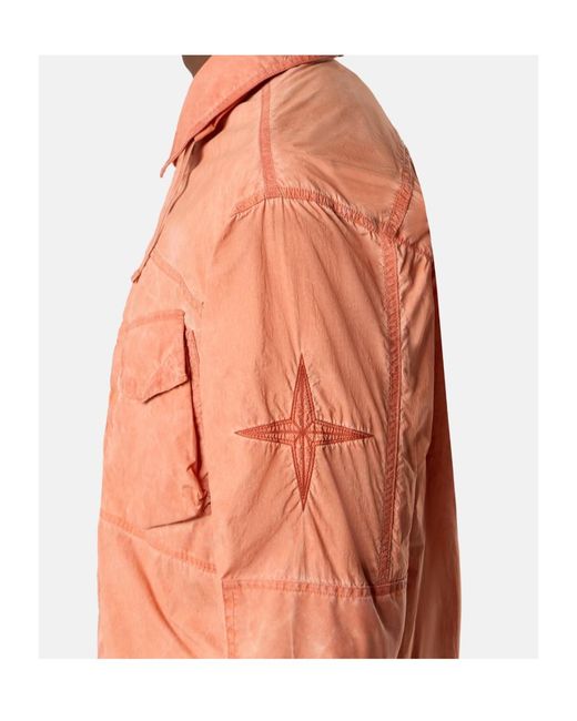 Stone Island Orange Zip-Up Overshirt for men