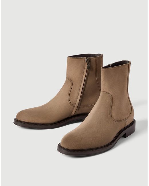 Brunello Cucinelli Brown Round-Toe Boots for men