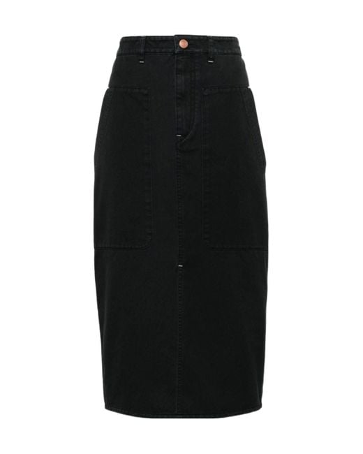 Isabel Marant Black Pencil Twill Midi Skirt