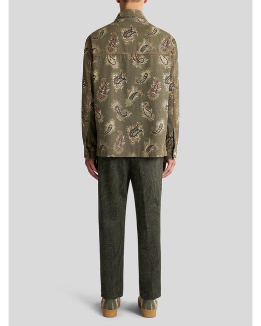 Etro Green Paisley Denim Overshirt for men