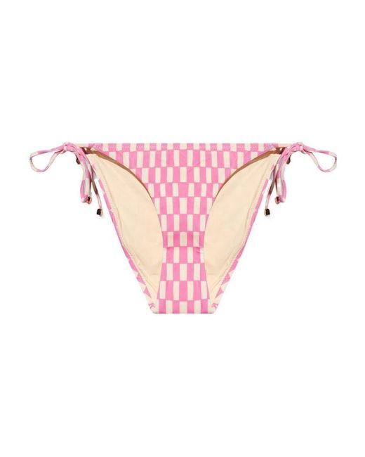 Nanushka Pink Check-Print Tie-Fastening Bikini Briefs