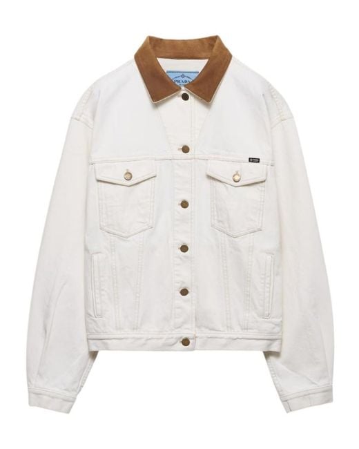 Prada White Old Denim Blouson Jacket
