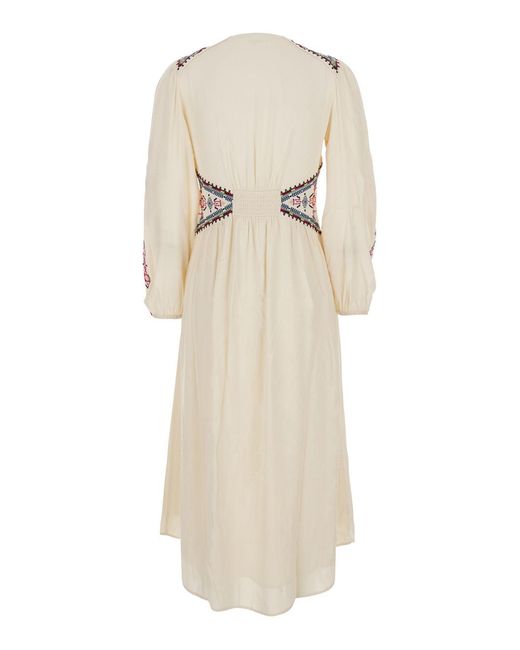 Ba&sh Natural Tina Embroidered Midi Dress