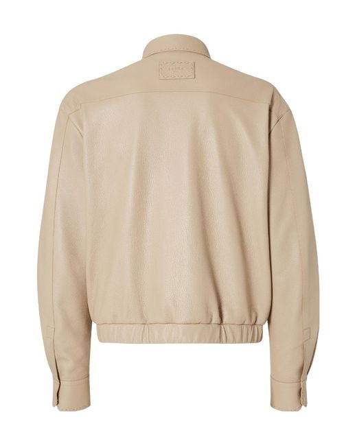 Fendi Natural Long Sleeved Snapped Leather Jacket for men